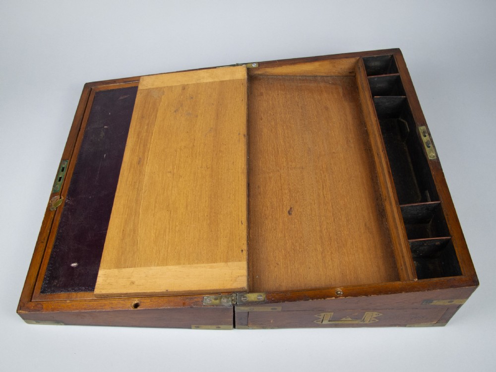 Large Victorian Mahogany & Brass Campaign Writing Slope With Frieze Drawer, c.1840 View XI