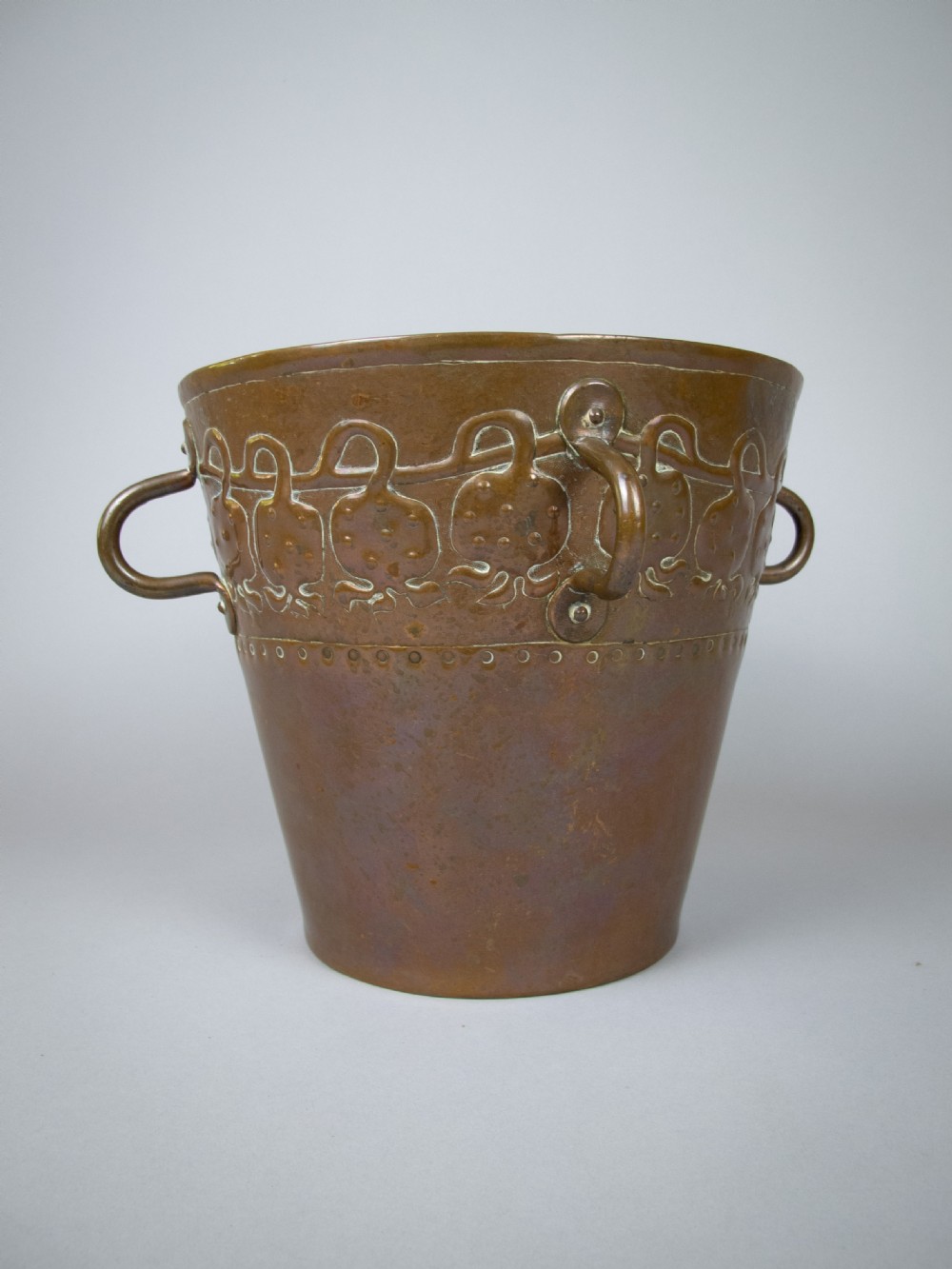 Arts & Crafts Copper Bucket With Loop Handles & Removable Base, c.1900. View III