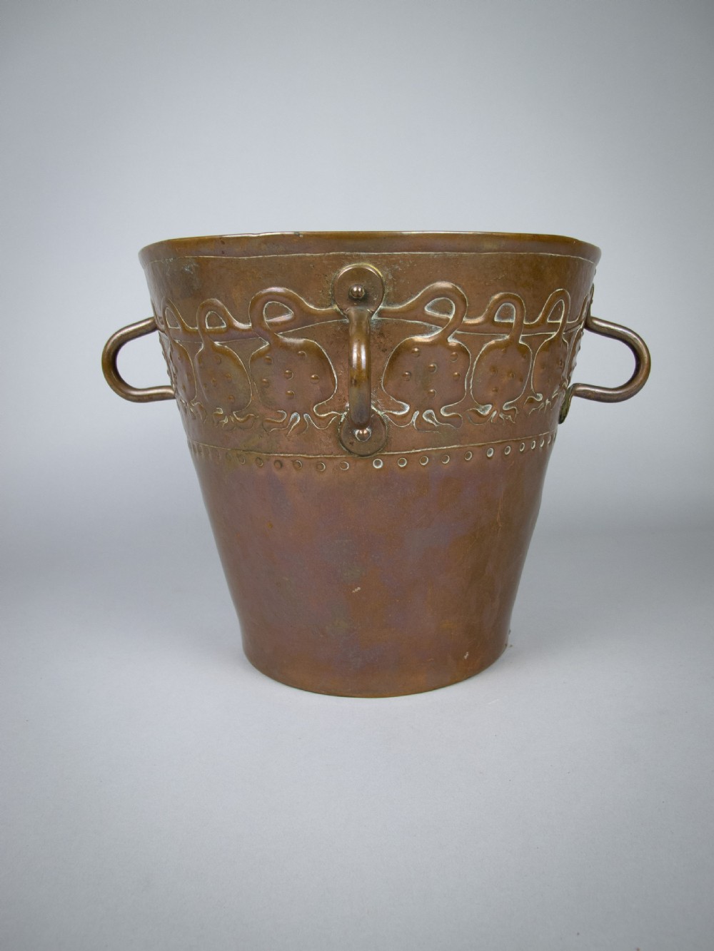 Arts & Crafts Copper Bucket With Loop Handles & Removable Base, c.1900.