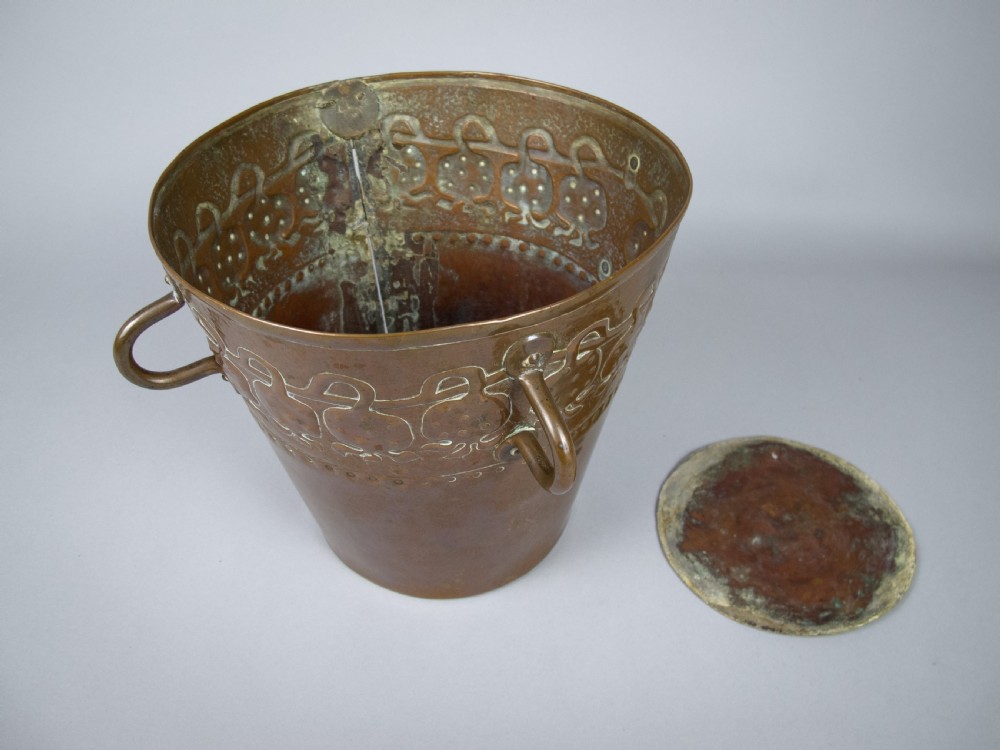 Arts & Crafts Copper Bucket With Loop Handles & Removable Base, c.1900. View VI