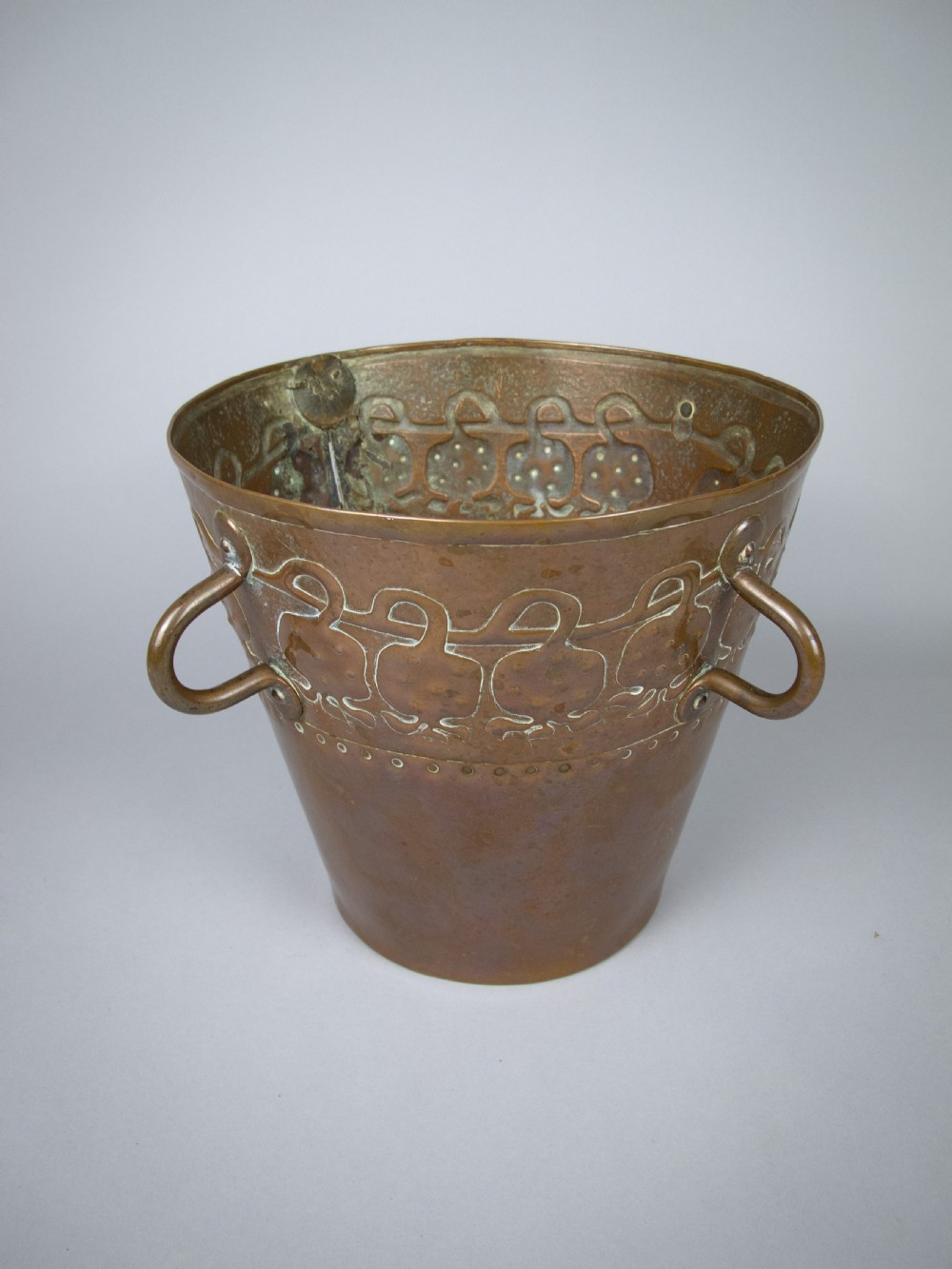 Arts & Crafts Copper Bucket With Loop Handles & Removable Base, c.1900. View X
