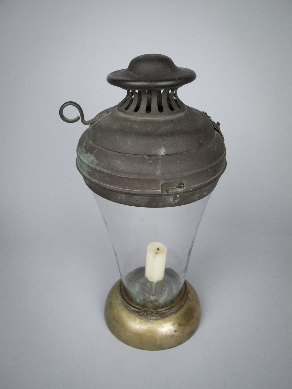 Unusual 19th Century Large Copper, Brass & Hand Blown Glass Candle Lamp View VII