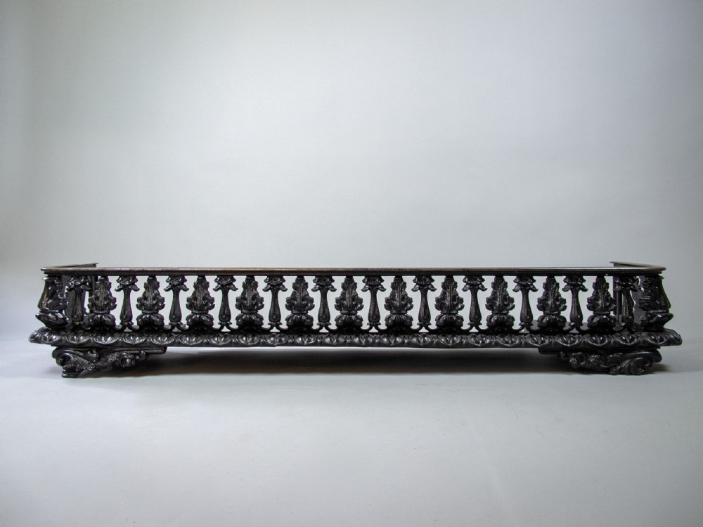 Large Victorian Cast Iron Fire Kerb With Pierced Foliate Design. View II
