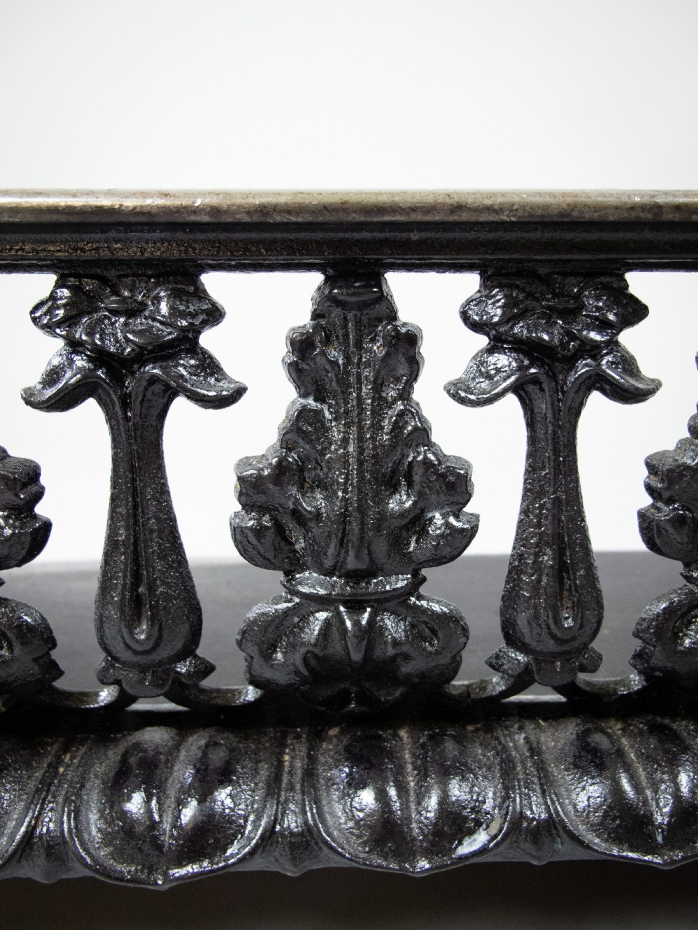Large Victorian Cast Iron Fire Kerb With Pierced Foliate Design. View III