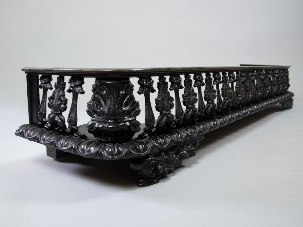 Large Victorian Cast Iron Fire Kerb With Pierced Foliate Design. View IV