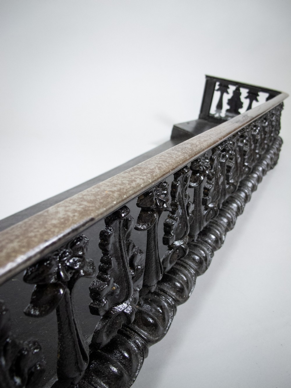 Large Victorian Cast Iron Fire Kerb With Pierced Foliate Design. View V