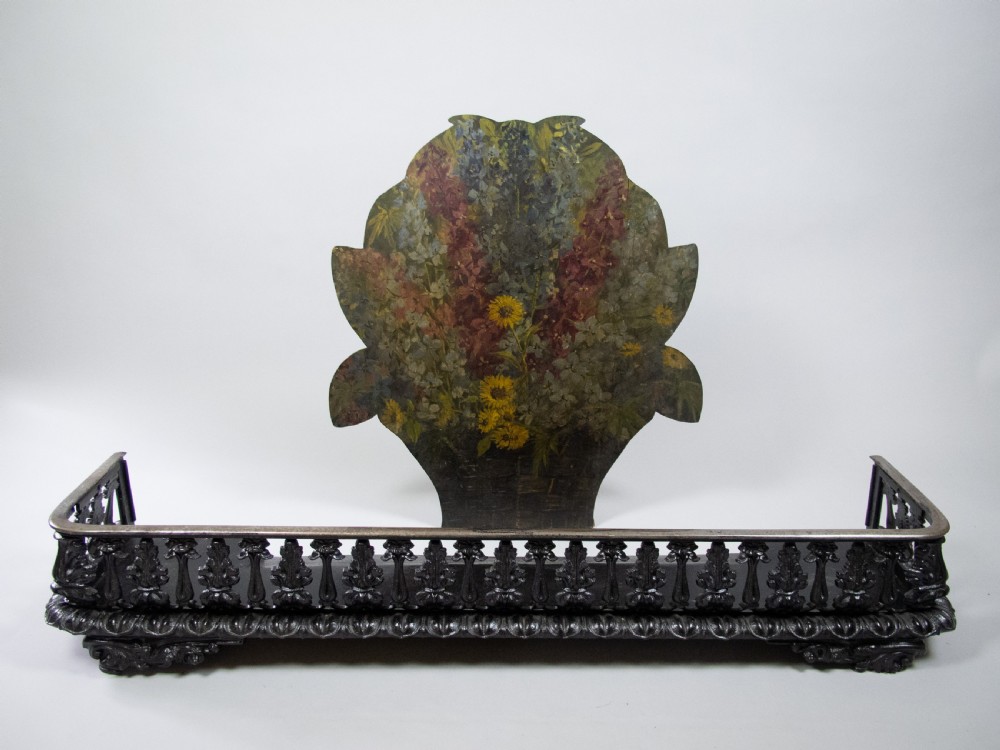 Large Victorian Cast Iron Fire Kerb With Pierced Foliate Design. View VII