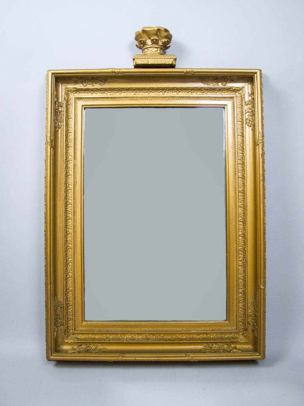 19th Century Royal Portrait Gilt Gesso Crown Frame With Later Bevelled Mirror Plate.