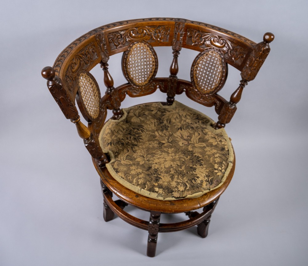19th Century Dutch Colonial Carved Oak Burgomeister Chair  View II