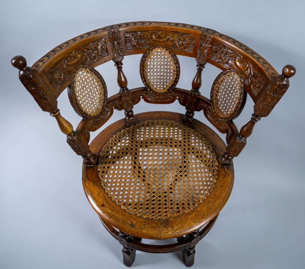 19th Century Dutch Colonial Carved Oak Burgomeister Chair  View IV