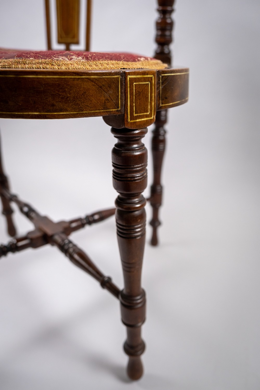 Edwardian Mahogany Inlaid Corner Chair With Musical Instrument Motif View VI