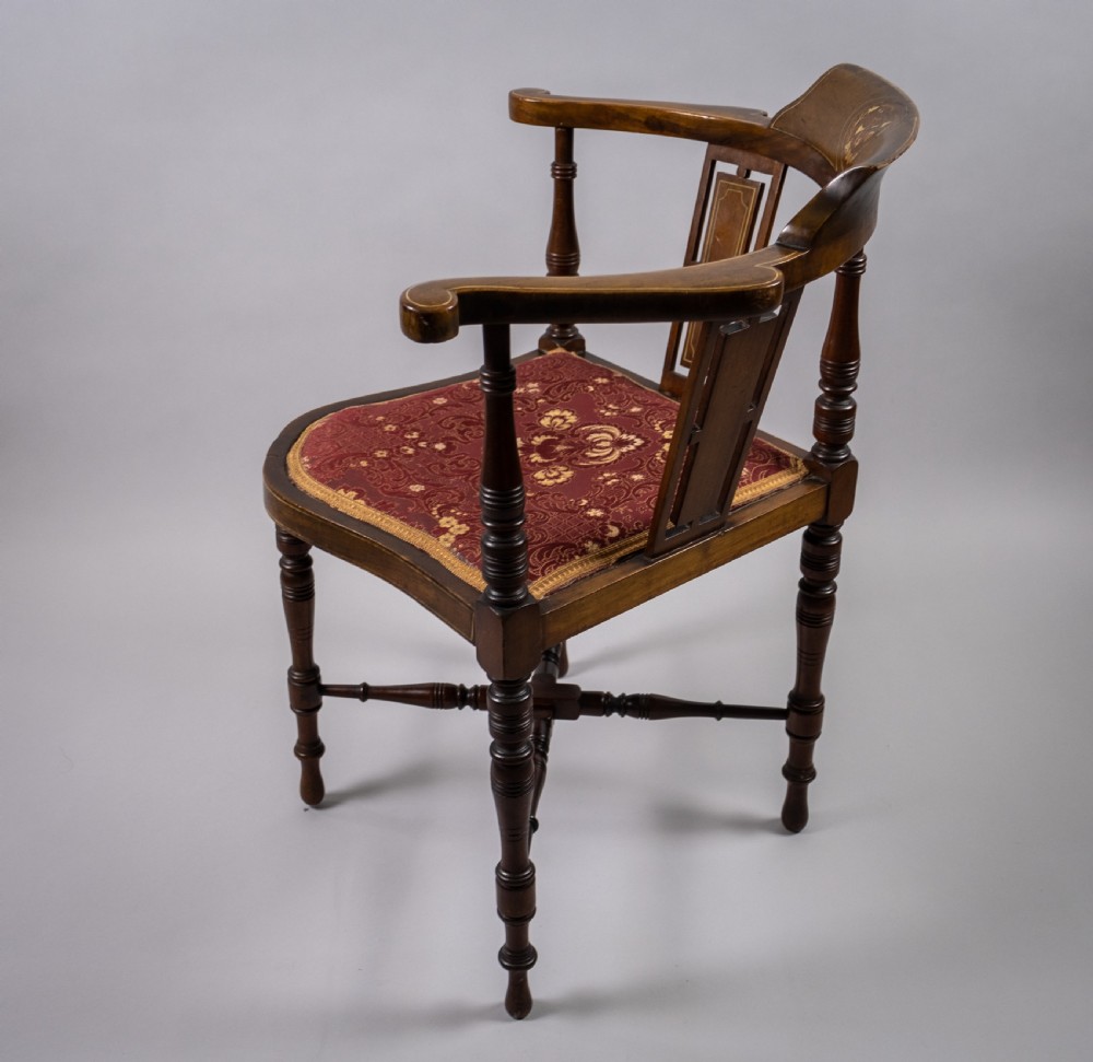 Edwardian Mahogany Inlaid Corner Chair With Musical Instrument Motif View VIII