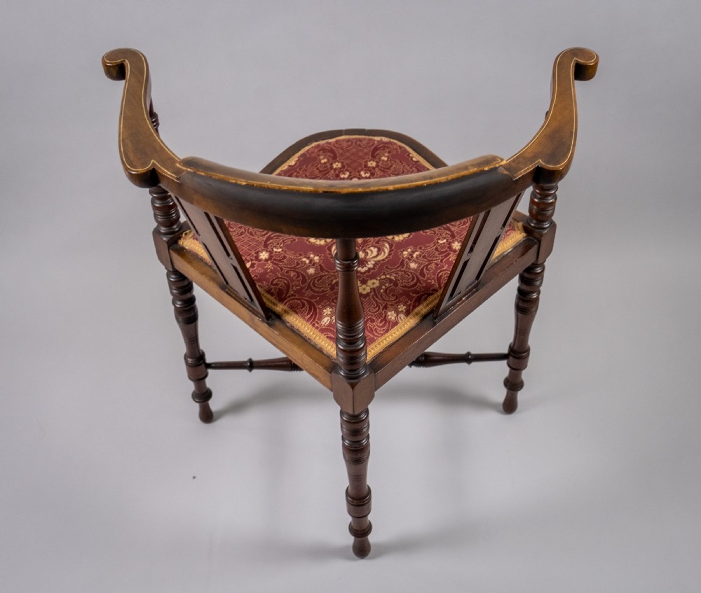 Edwardian Mahogany Inlaid Corner Chair With Musical Instrument Motif View IX