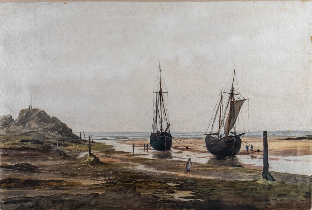 S Conway Lloyd Jones (1846-97) - Large Watercolour Estuary Scene, Dated 1886.