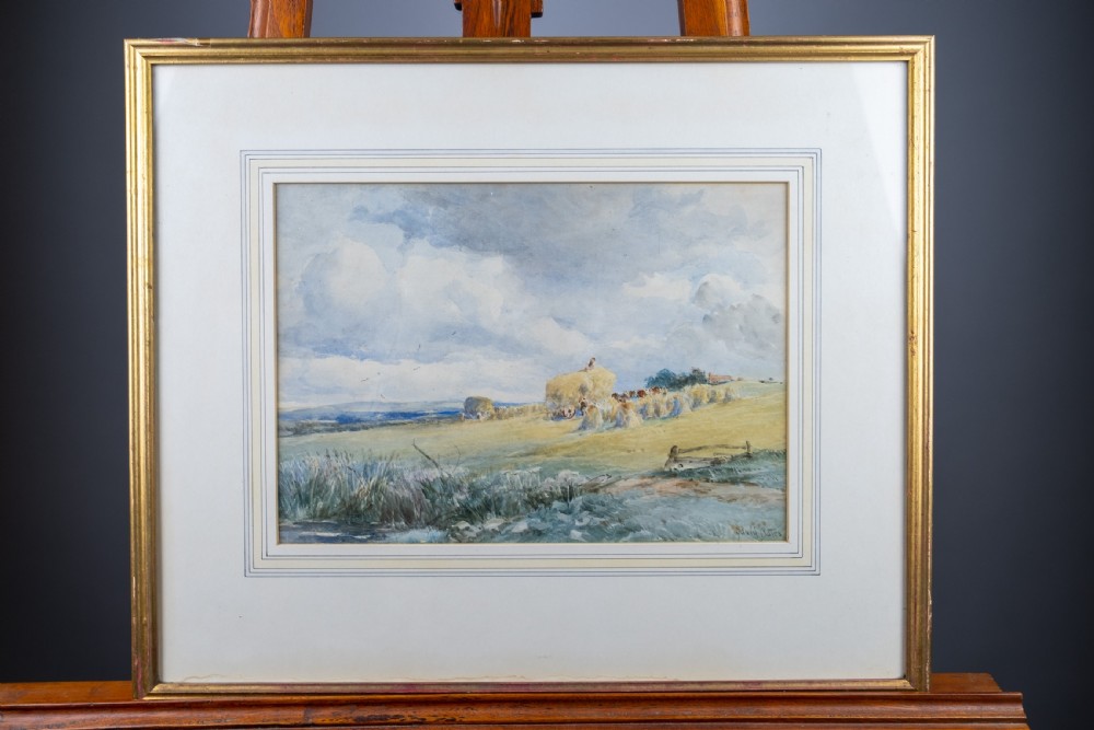 David Bates (1840-1921) - Figures In A Hayfield With Storm Gathering. Watercolour. View II
