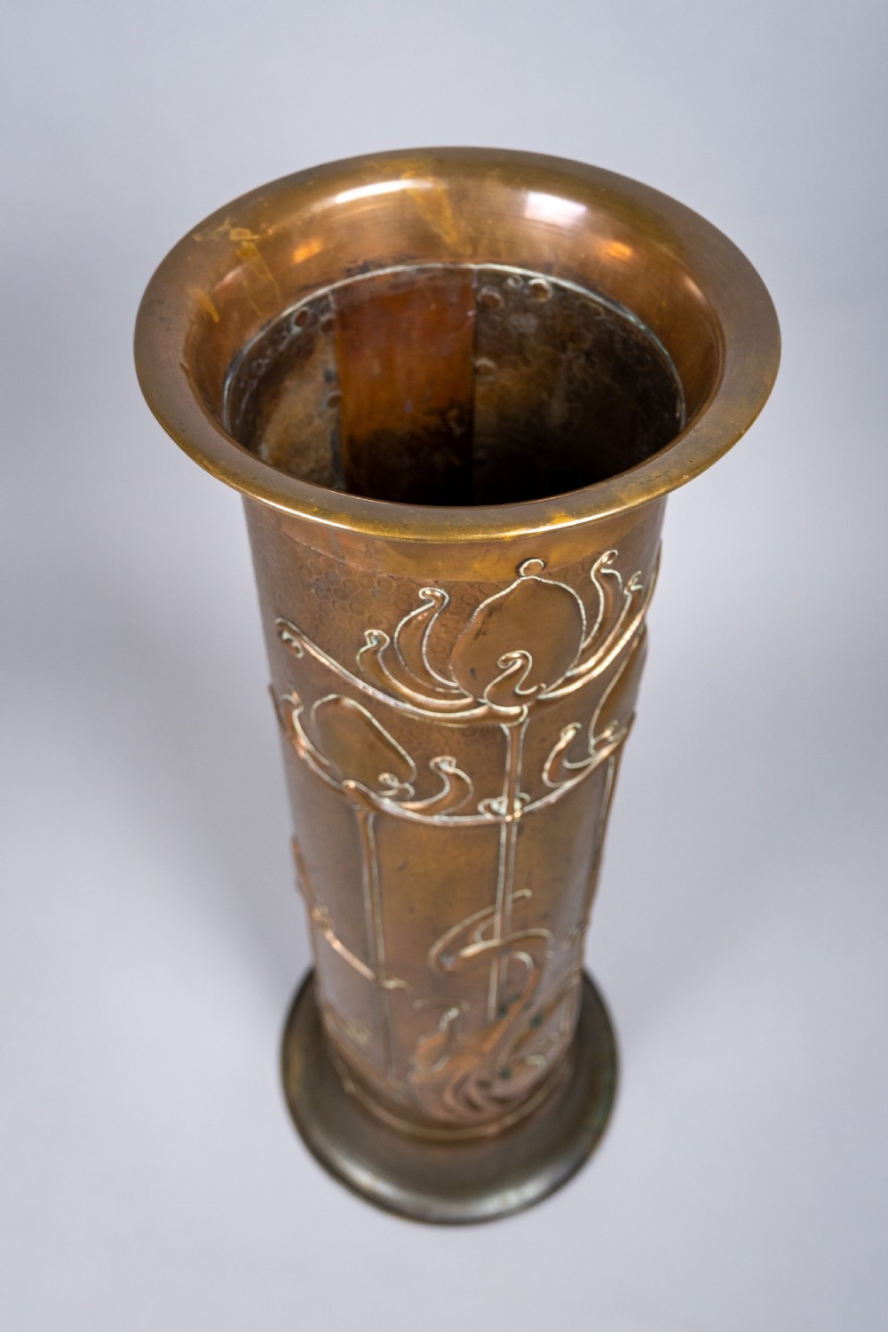 Arts & Crafts Hammered Copper Stick Stand, c.1900 View V