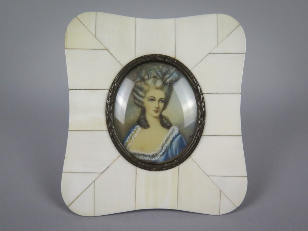 19th Century Signed Miniature Portrait Of A Lady In Faux Ivory Frame