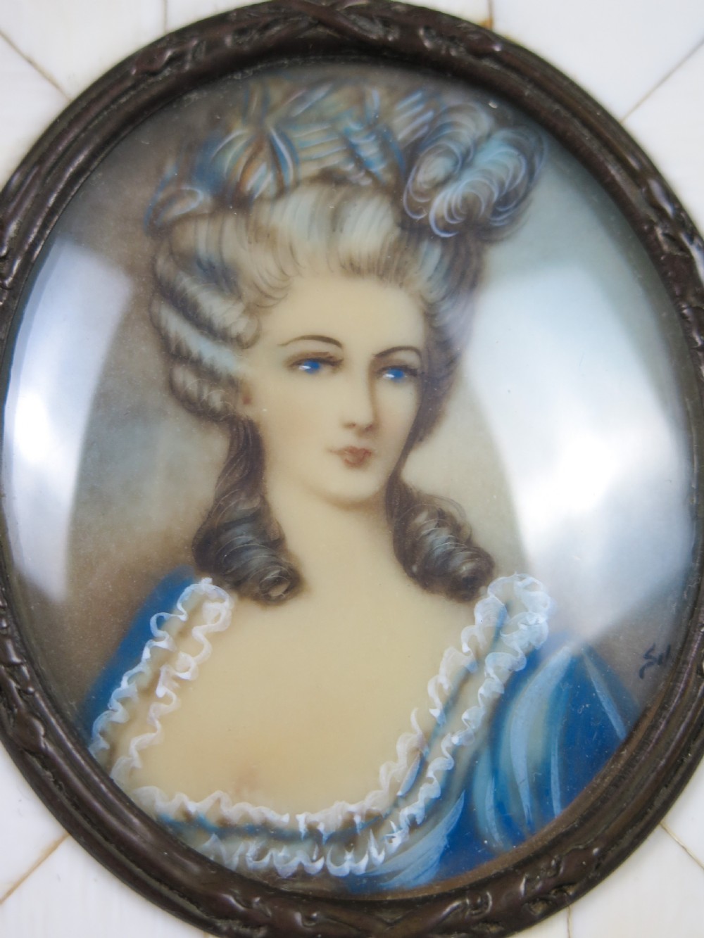 19th Century Signed Miniature Portrait Of A Lady In Faux Ivory Frame View II
