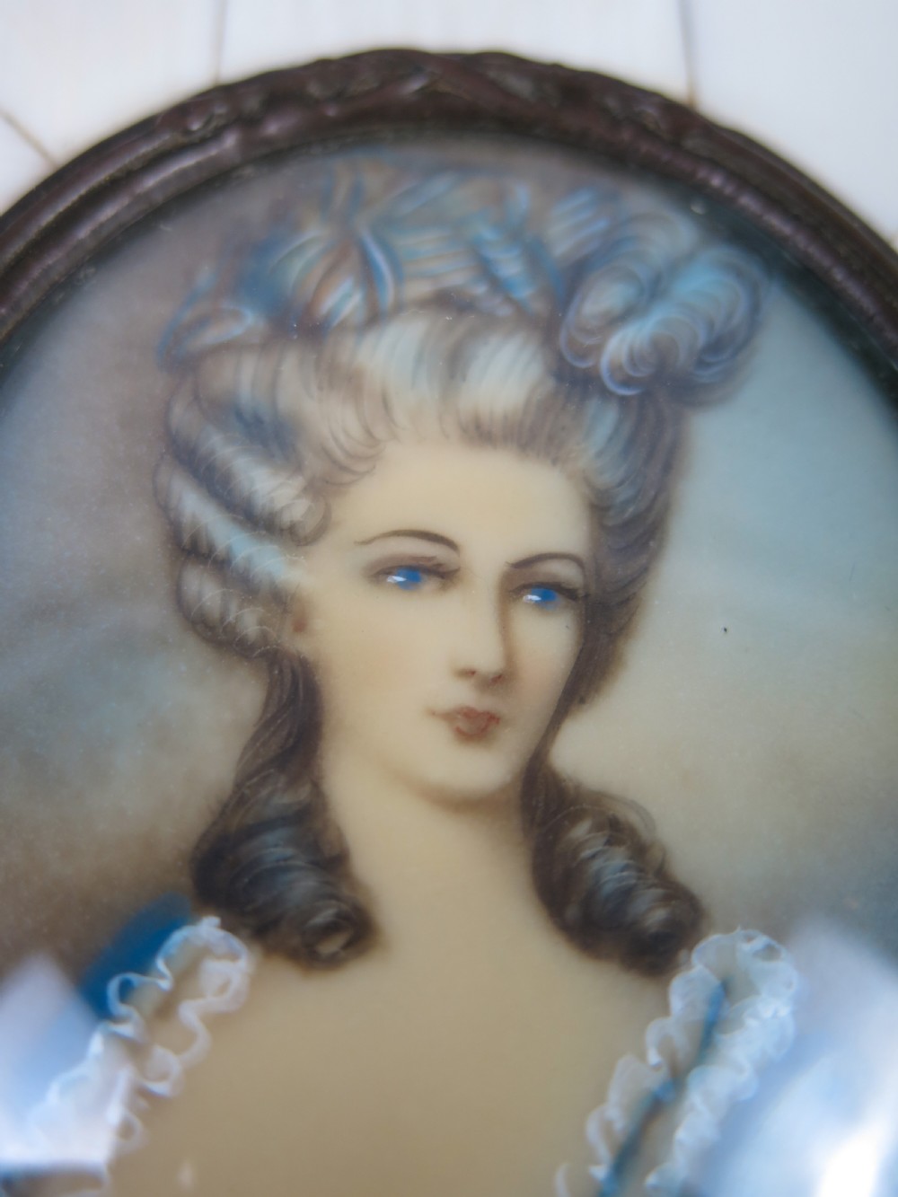 19th Century Signed Miniature Portrait Of A Lady In Faux Ivory Frame View III