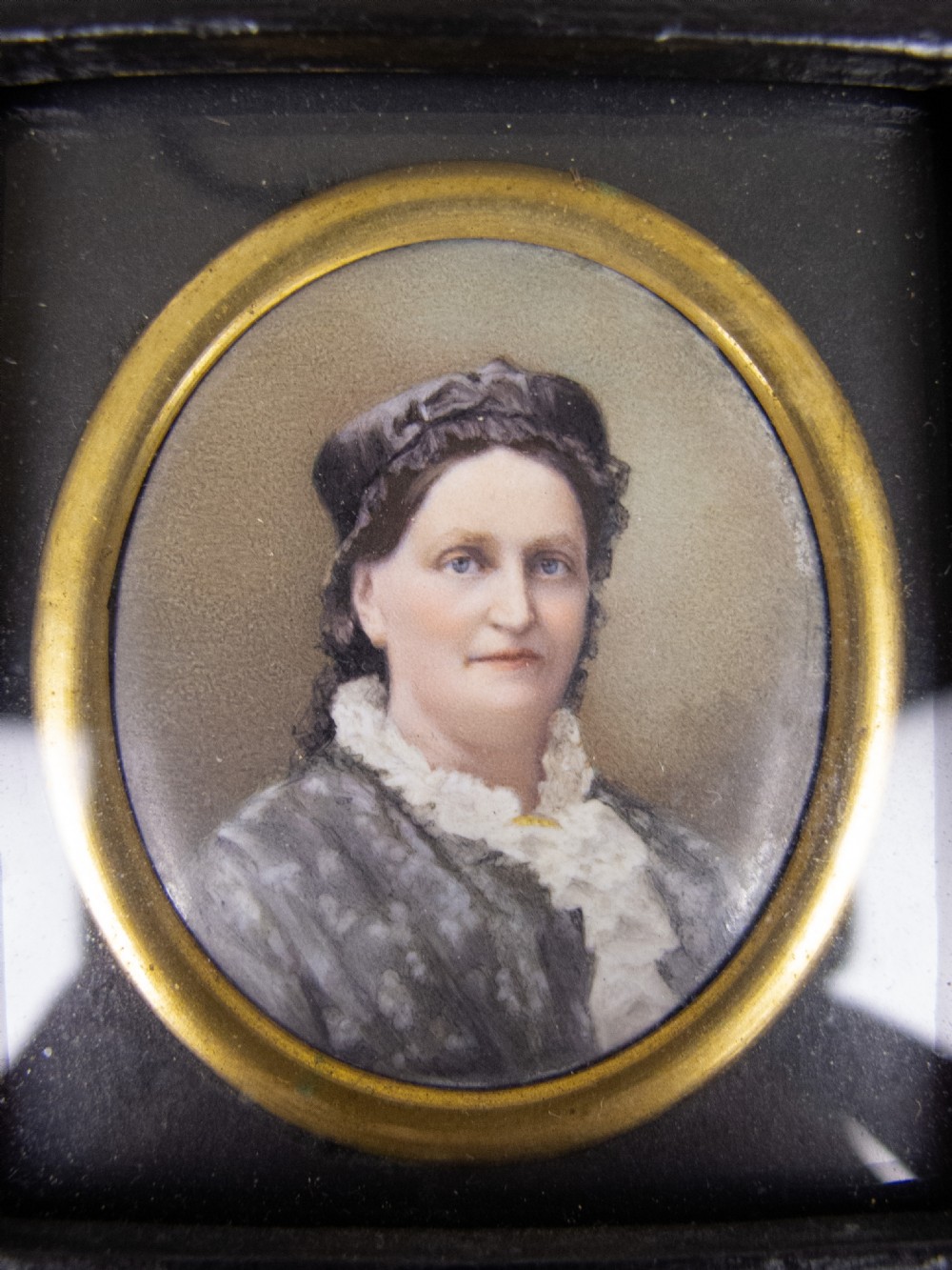 19th Century Finely Painted Porcelain Miniature Of A Lady In Ebonised Frame