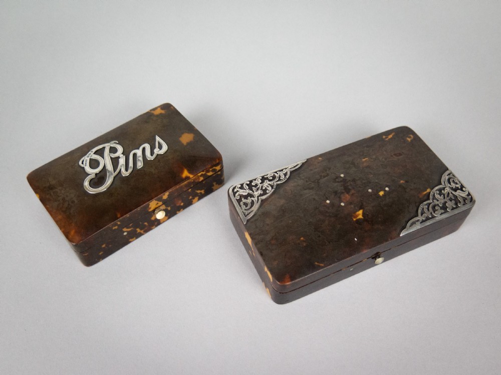 Tortoiseshell & Silver Pin Boxes by Cornelius Desormeaux, 1894 & 95. Retailed by Rowell, Oxford.
