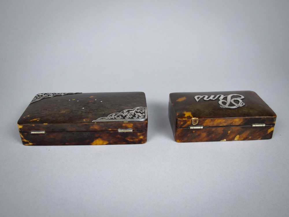 Tortoiseshell & Silver Pin Boxes by Cornelius Desormeaux, 1894 & 95. Retailed by Rowell, Oxford. View V