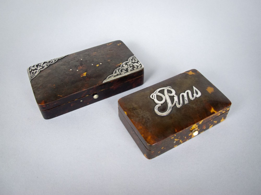 Tortoiseshell & Silver Pin Boxes by Cornelius Desormeaux, 1894 & 95. Retailed by Rowell, Oxford. View X