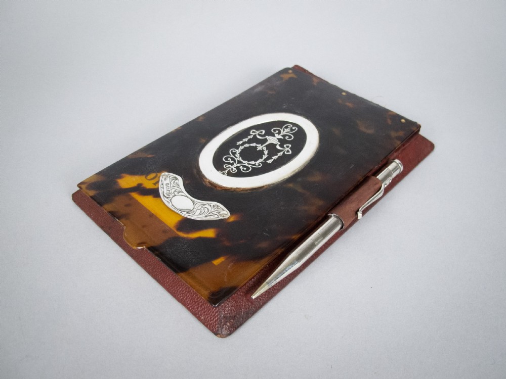 Sterling Silver & Tortoiseshell Notebook Holder With Pen, 1922. Asprey, London Retail.