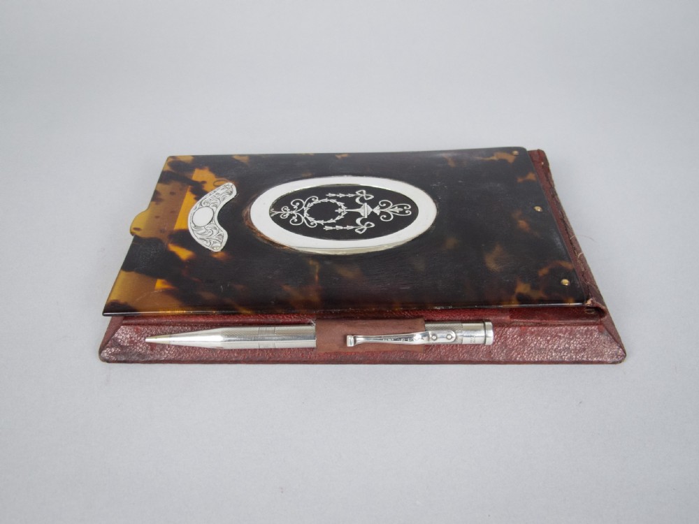 Sterling Silver & Tortoiseshell Notebook Holder With Pen, 1922. Asprey, London Retail. View III