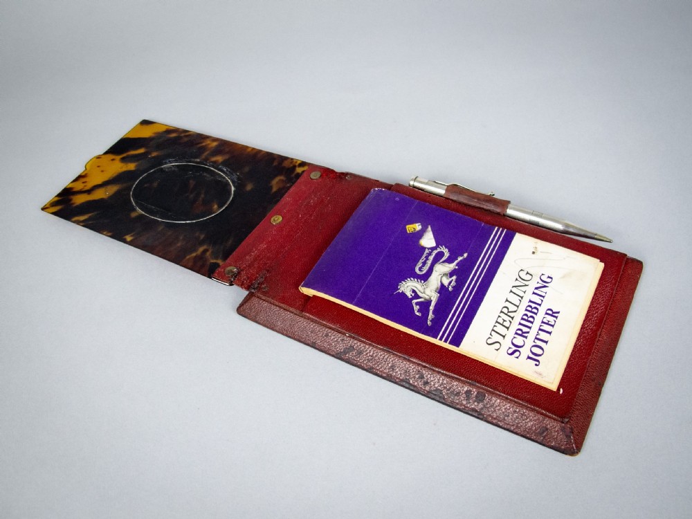 Sterling Silver & Tortoiseshell Notebook Holder With Pen, 1922. Asprey, London Retail. View VI
