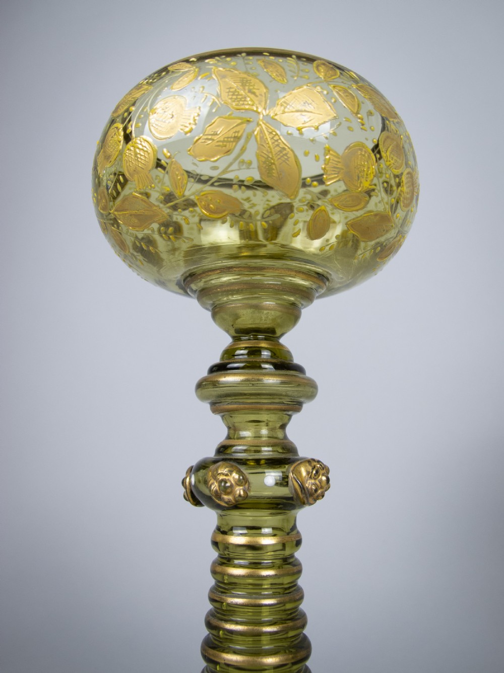 Four Bohemian Moser Green & Gilt Roemer Wine Glasses, c.1900 View IV