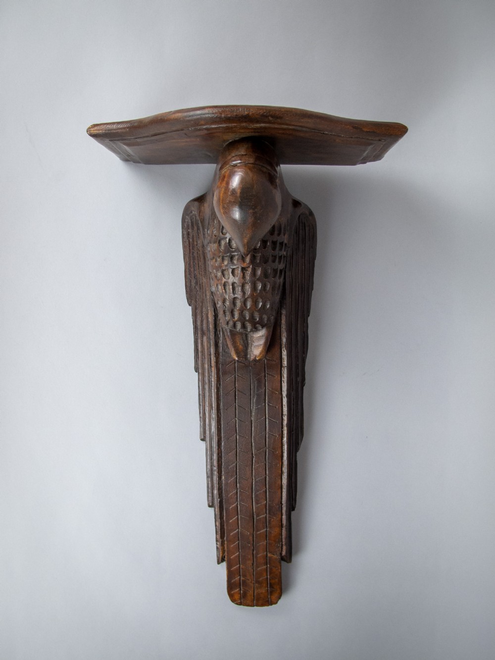 Art Deco Carved Parrot Wall Sconce Shelf, c.1930.