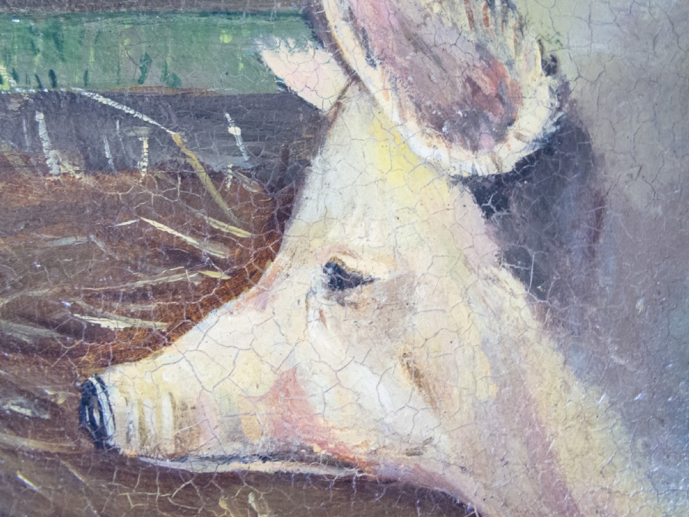 Early 20th Century Prize Pig In Landscape, Oil On Panel - English School. View IV