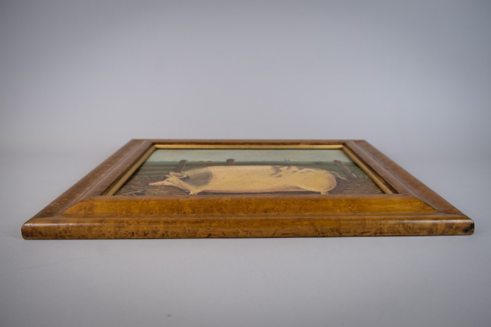 Early 20th Century Prize Pig In Landscape, Oil On Panel - English School. View VI