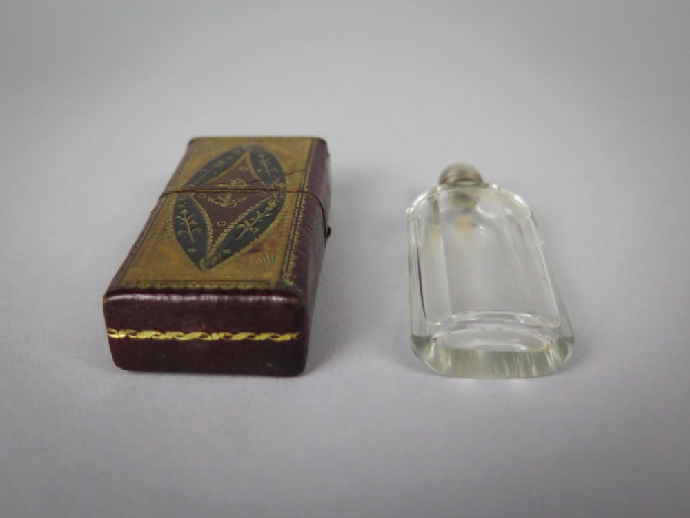 19th Century Scent Bottle In Original Tooled Leather & Gilt Case View III