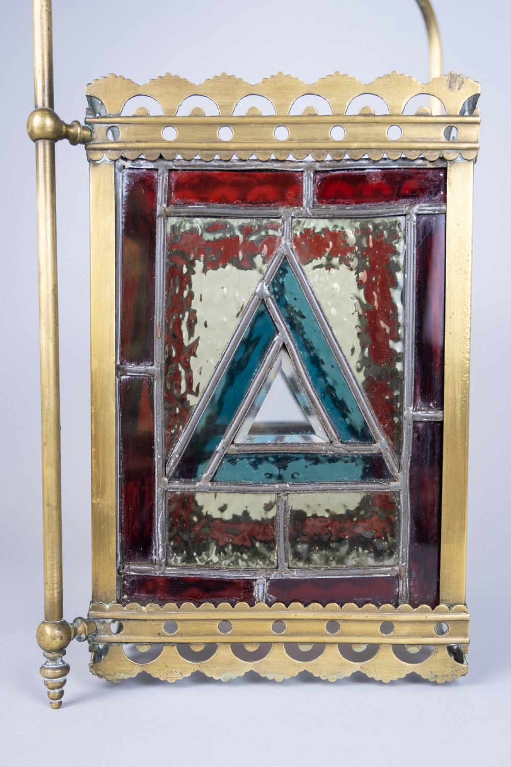 Victorian Brass & Stained Glass Hall Lantern, c.1890 View IV