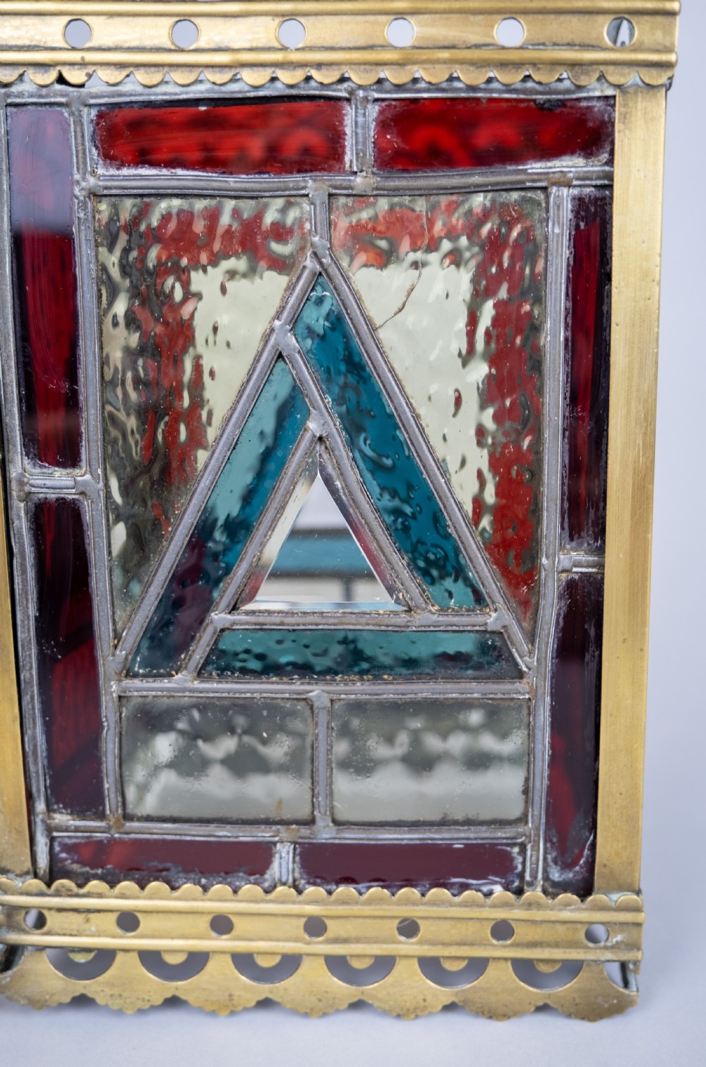 Victorian Brass & Stained Glass Hall Lantern, c.1890 View VIII