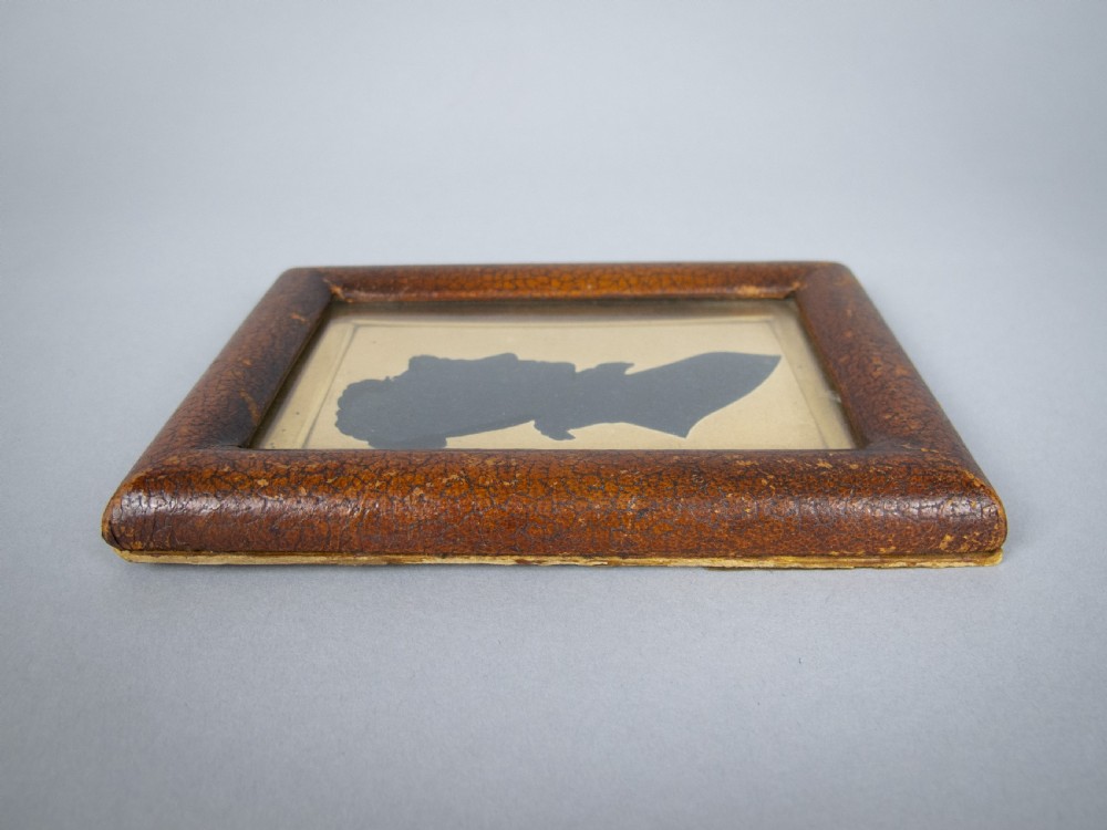 19th Century Hand Painted Silhouette Of A Woman In Leather Frame View IV