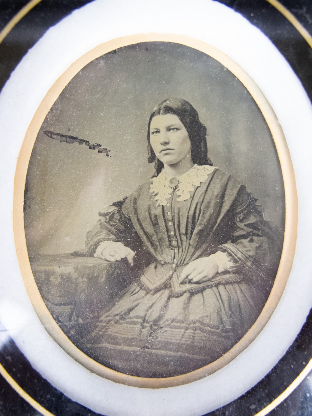 19th Century Ambrotype Of A Young Seated Lady In Original Frame. View III