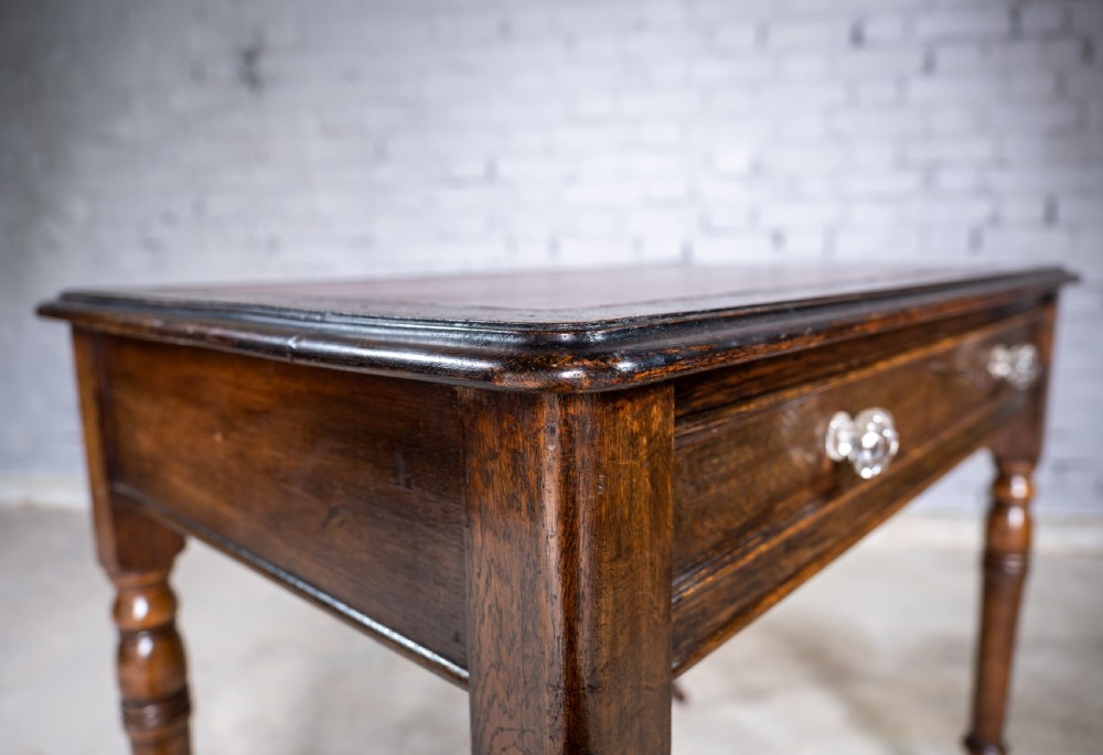 Mid Victorian Oak Writing Desk With Single Drawer, Key & Ceramic Castors. View VII