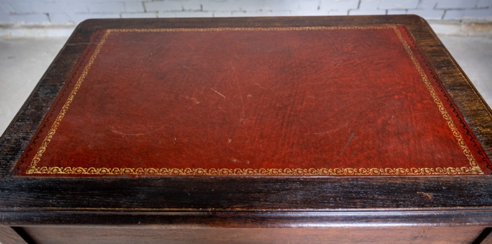 Mid Victorian Oak Writing Desk With Single Drawer, Key & Ceramic Castors. View VIII