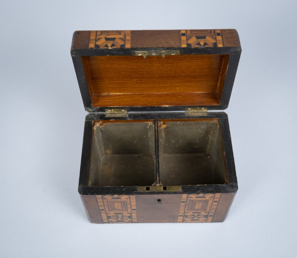 19th Century Walnut Marquetry Twin Compartment Tea Caddy  View III