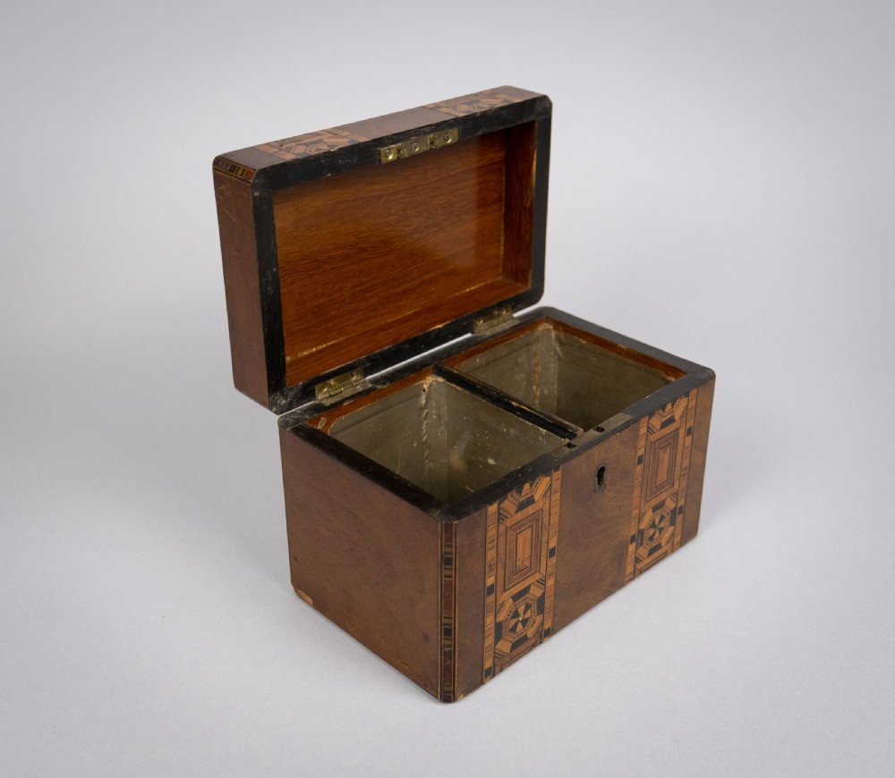19th Century Walnut Marquetry Twin Compartment Tea Caddy  View IV