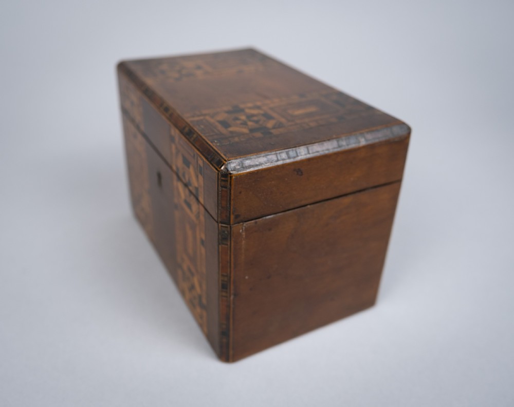 19th Century Walnut Marquetry Twin Compartment Tea Caddy  View V