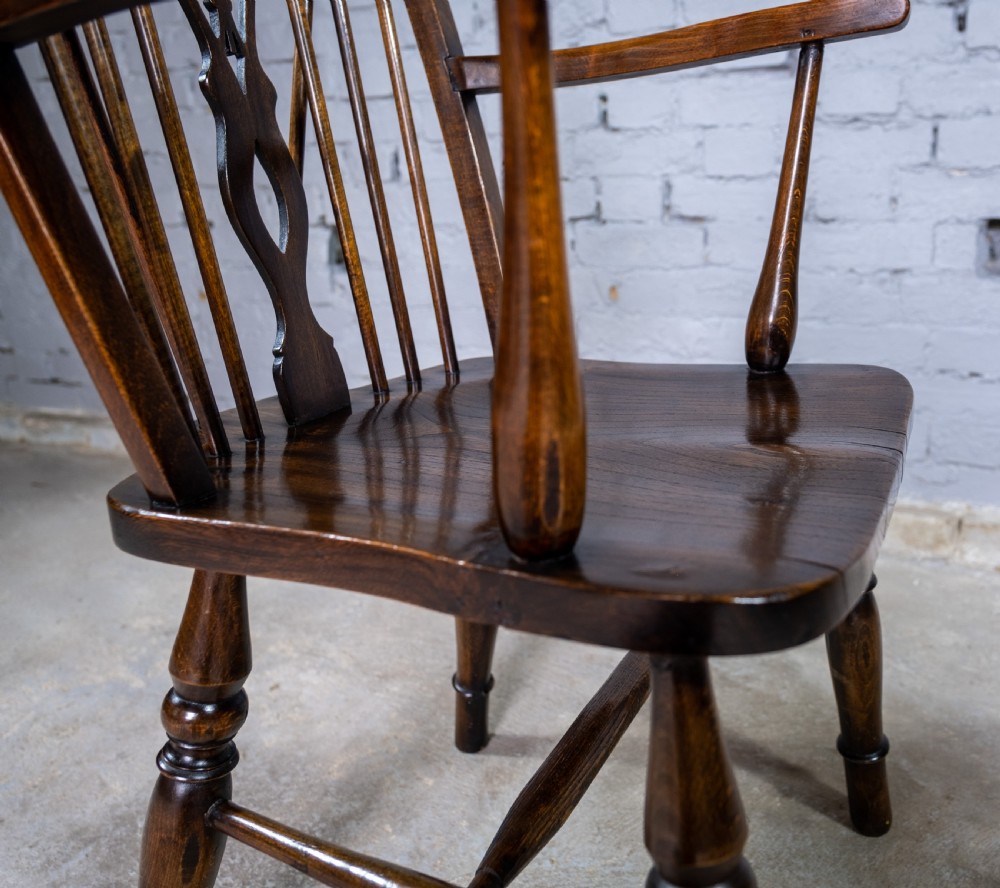 Oak & Elm Prince Of Wales Feathers Windsor Chair, c.1860. View VII