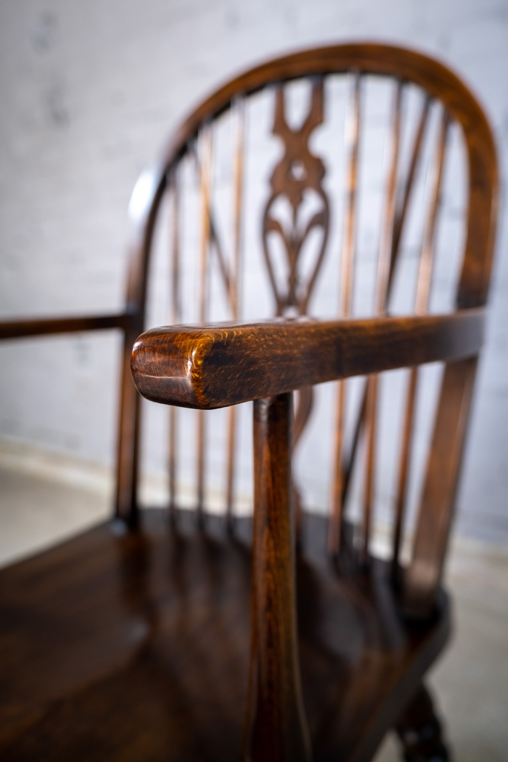Oak & Elm Prince Of Wales Feathers Windsor Chair, c.1860. View XI