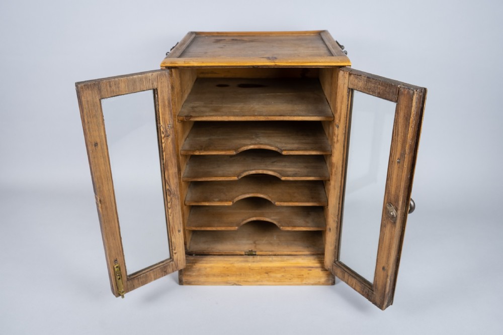 Early 20th Century Glazed Pine Collector's Cabinet. View V