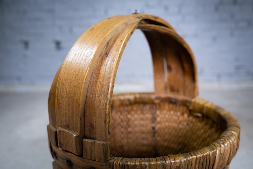 Large 19th Century Chinese Woven Rice Basket With Wooden Handle View VIII