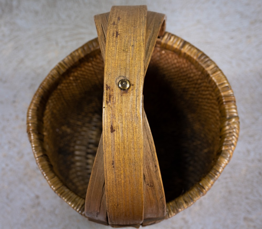 Large 19th Century Chinese Woven Rice Basket With Wooden Handle View IX