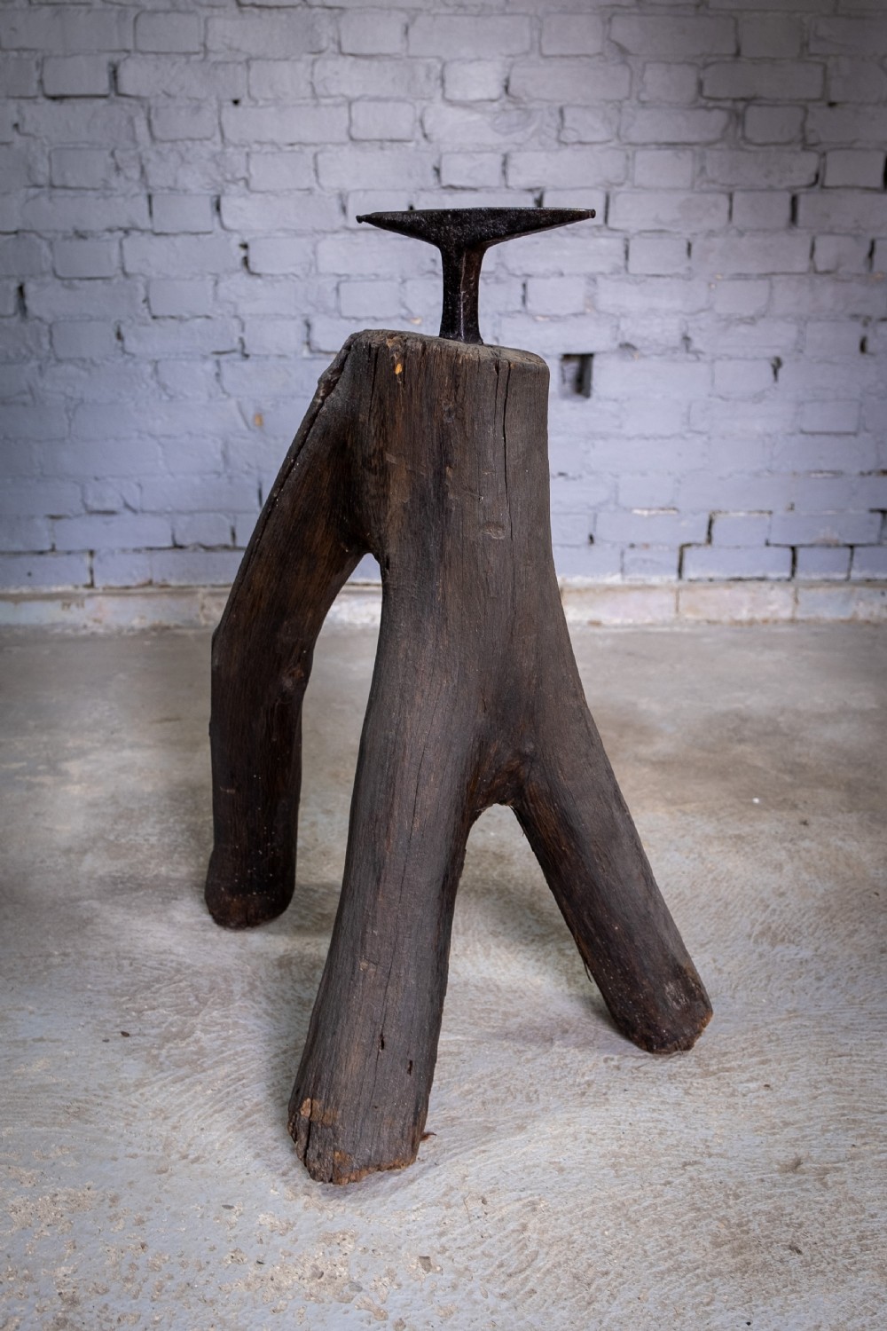 19th Century Sculptural Blacksmith's Anvil On Tripod Tree Stump Base. View II